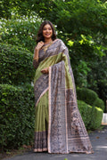 Jyoti Fashion Women's Green Soft Tussar Silk Madhubani Printed Saree with Blouse