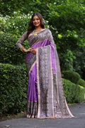 Jyoti Fashion Women's Purple Soft Tussar Silk Madhubani Printed Saree with Blouse