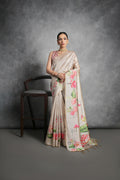 Jyoti Fashion Women's Beige Soft Tussar Silk Floral Printed Saree with Blouse