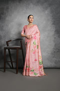 Jyoti Fashion Women's Pink Soft Tussar Silk Floral Printed Saree with Blouse