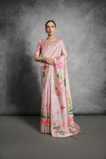 Jyoti Fashion Women's Peach Soft Tussar Silk Floral Printed Saree with Blouse