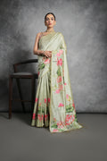 Jyoti Fashion Women's Pista Green Soft Tussar Silk Floral Printed Saree with Blouse