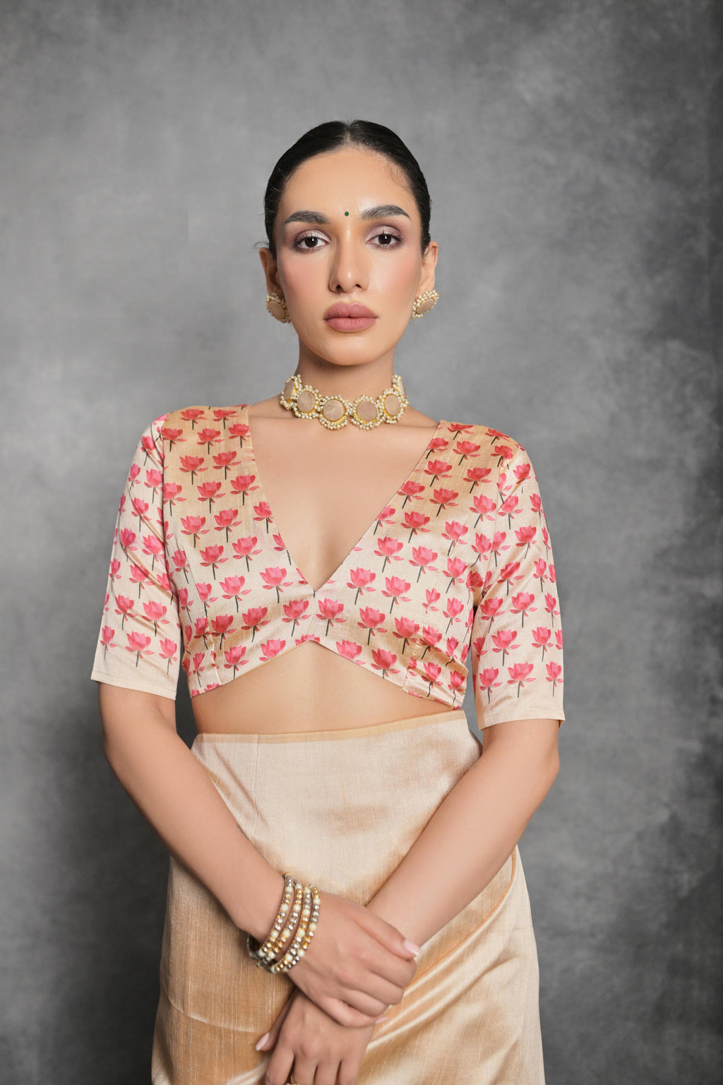 Jyoti Fashion Women's Cream Soft Tussar Silk Floral Printed Saree with Blouse