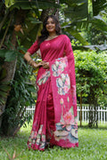 Jyoti Fashion Women's Rani Pink Soft Tussar Silk Floral Printed Saree with Blouse
