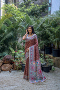 Jyoti Fashion Women's Brown Soft Tussar Silk Madhubani Printed Saree with Blouse