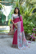 Jyoti Fashion Women's Rani Pink Soft Tussar Silk Madhubani Printed Saree with Blouse