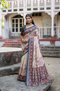 Jyoti Fashion Women's Navy Blue Soft Tussar Silk Floral Printed Saree with Blouse
