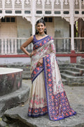 Jyoti Fashion Women's Royal Blue Soft Tussar Silk Floral Printed Saree with Blouse