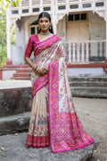 Jyoti Fashion Women's Pink Soft Tussar Silk Floral Printed Saree with Blouse