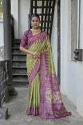 Jyoti Fashion Women's Green Soft Tussar Silk Temple Border Saree with Blouse