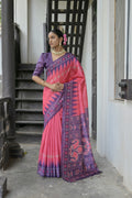Jyoti Fashion Women's Pink Soft Tussar Silk Temple Border Saree with Blouse