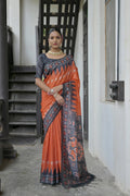 Jyoti Fashion Women's Red Soft Tussar Silk Temple Border Saree with Blouse