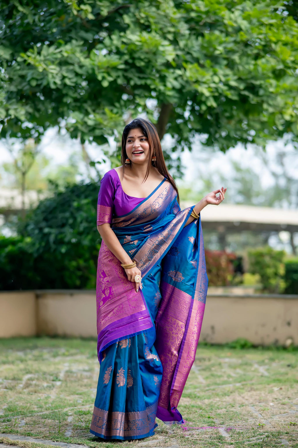 Jyoti Fashion Women's Blue Soft Banarasi Silk Zari Woven Saree with Blouse