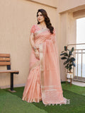 Jyoti Fashion Women's Peach Soft Tissue Linen Silk Zari Woven Saree with Blouse