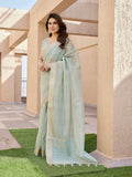 Jyoti Fashion Women's Sea Green Soft Tissue Linen Silk Zari Woven Saree with Blouse