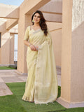 Jyoti Fashion Women's Yellow Soft Tissue Linen Silk Zari Woven Saree with Blouse