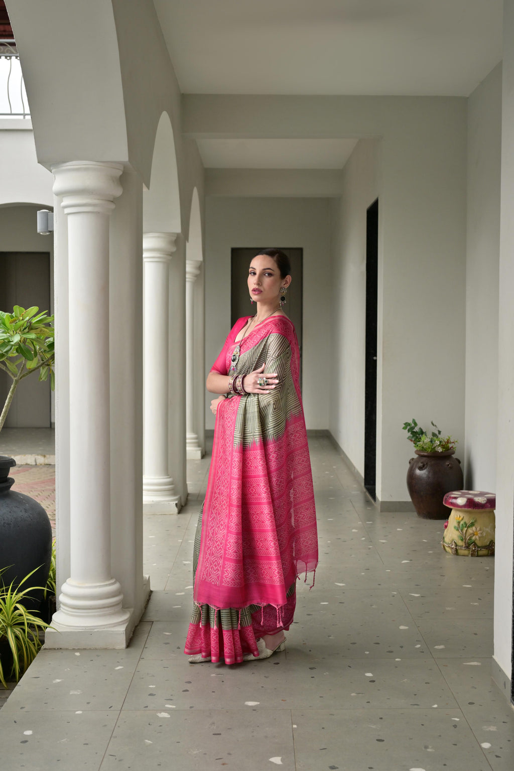 Jyoti Fashion Women's Pista Green Soft Tussar Silk Ikkat Printed Saree with Blouse
