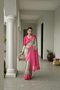 Jyoti Fashion Women's Pista Green Soft Tussar Silk Ikkat Printed Saree with Blouse