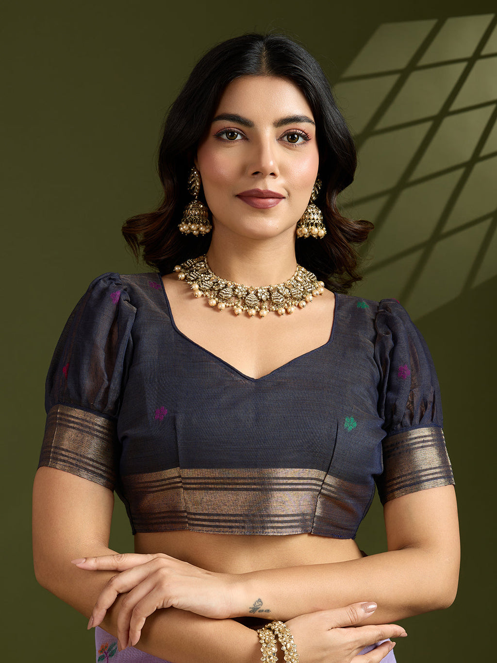 Jyoti Fashion Women's Purple Soft Muga Cotton Paithani Zari Woven Saree with Blouse