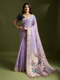 Jyoti Fashion Women's Purple Soft Muga Cotton Paithani Zari Woven Saree with Blouse