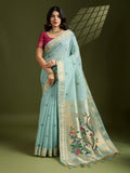Jyoti Fashion Women's Sky Blue Soft Muga Cotton Paithani Zari Woven Saree with Blouse