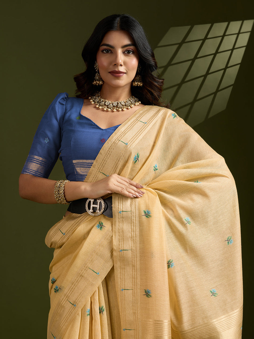 Jyoti Fashion Women's Yellow Soft Muga Cotton Paithani Zari Woven Saree with Blouse
