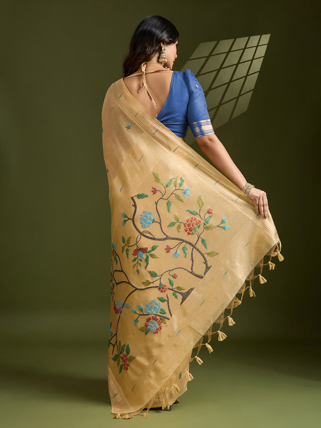 Jyoti Fashion Women's Yellow Soft Muga Cotton Paithani Zari Woven Saree with Blouse