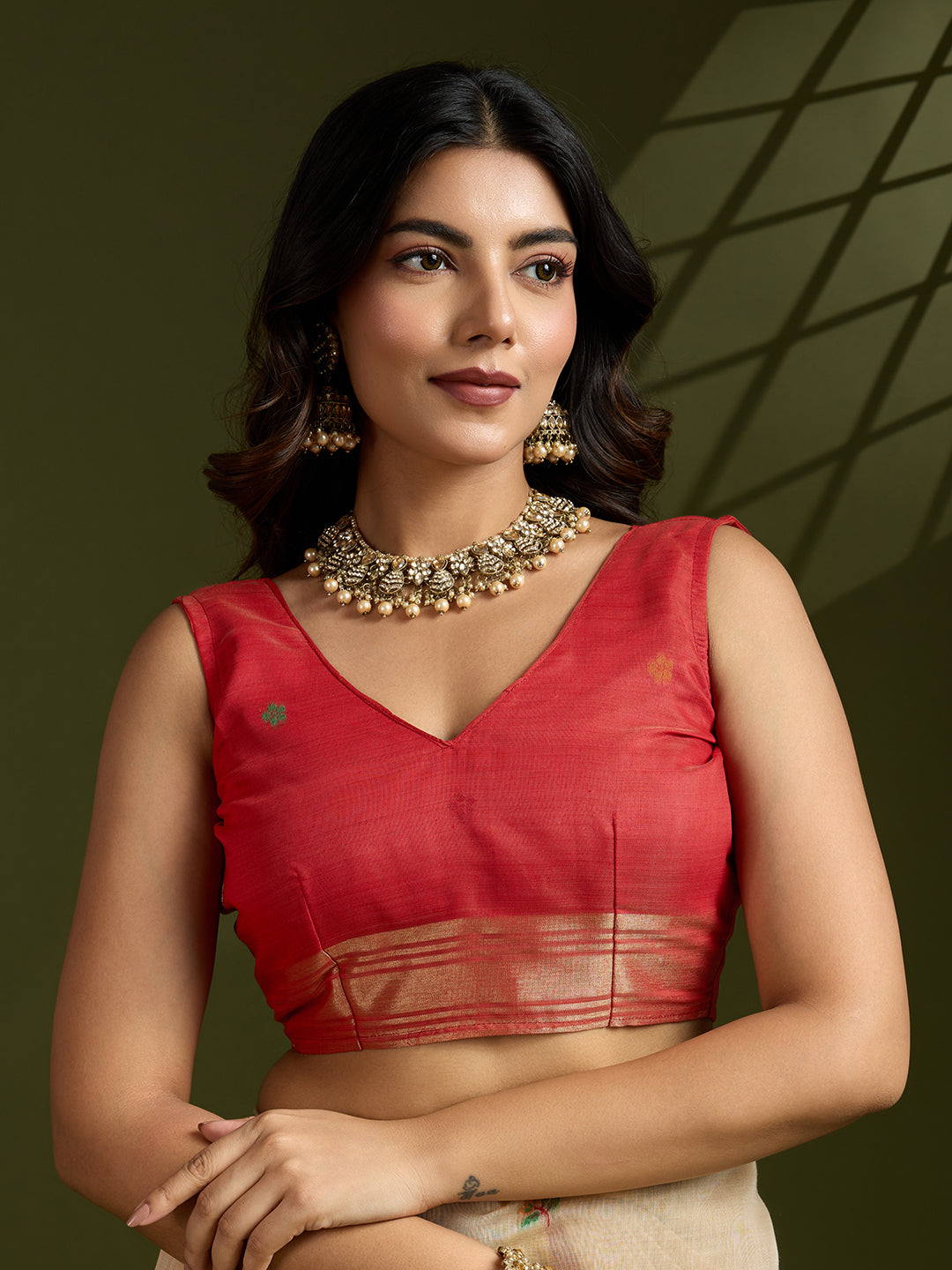 Jyoti Fashion Women's Cream Soft Muga Cotton Paithani Zari Woven Saree with Blouse