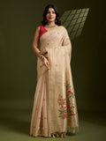Jyoti Fashion Women's Cream Soft Muga Cotton Paithani Zari Woven Saree with Blouse