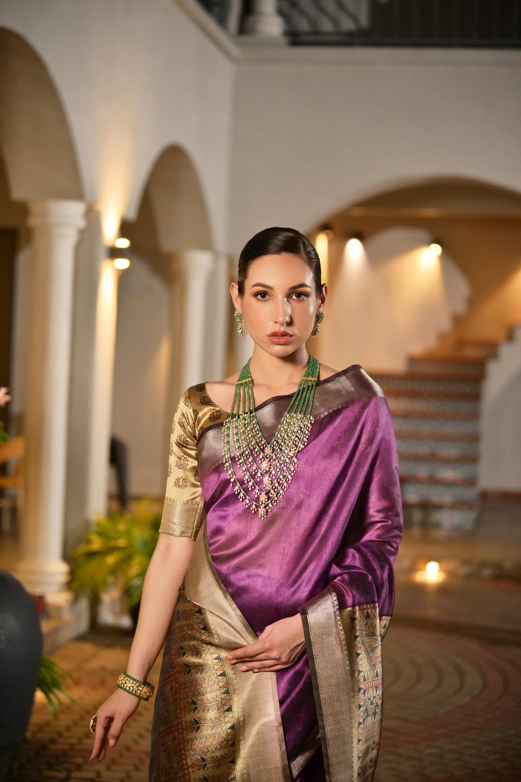 Jyoti Fashion Women's Purple Soft Khadi Raw Silk Zari Woven Saree with Blouse