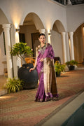 Jyoti Fashion Women's Purple Soft Khadi Raw Silk Zari Woven Saree with Blouse