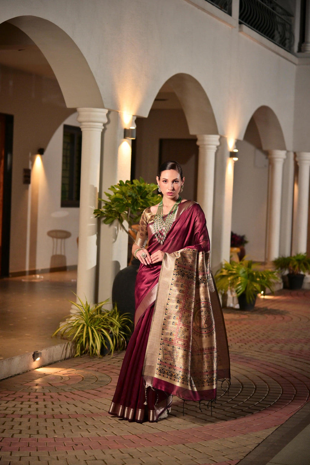 Jyoti Fashion Women's Maroon Soft Khadi Raw Silk Zari Woven Saree with Blouse