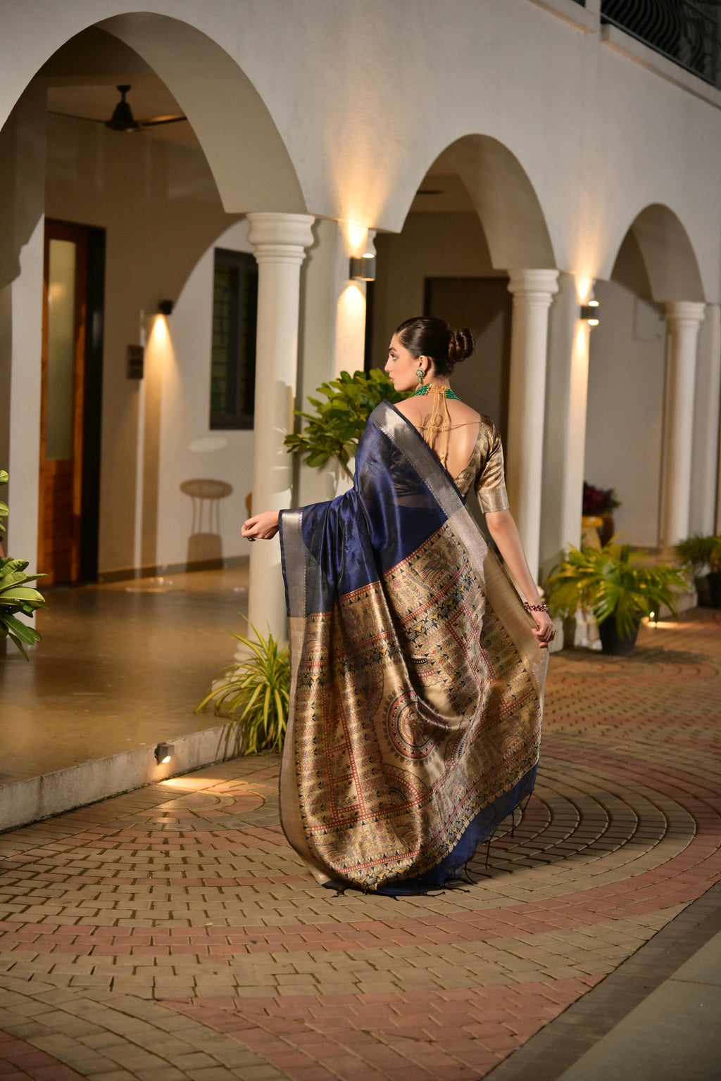 Jyoti Fashion Women's Navy Blue Soft Khadi Raw Silk Zari Woven Saree with Blouse