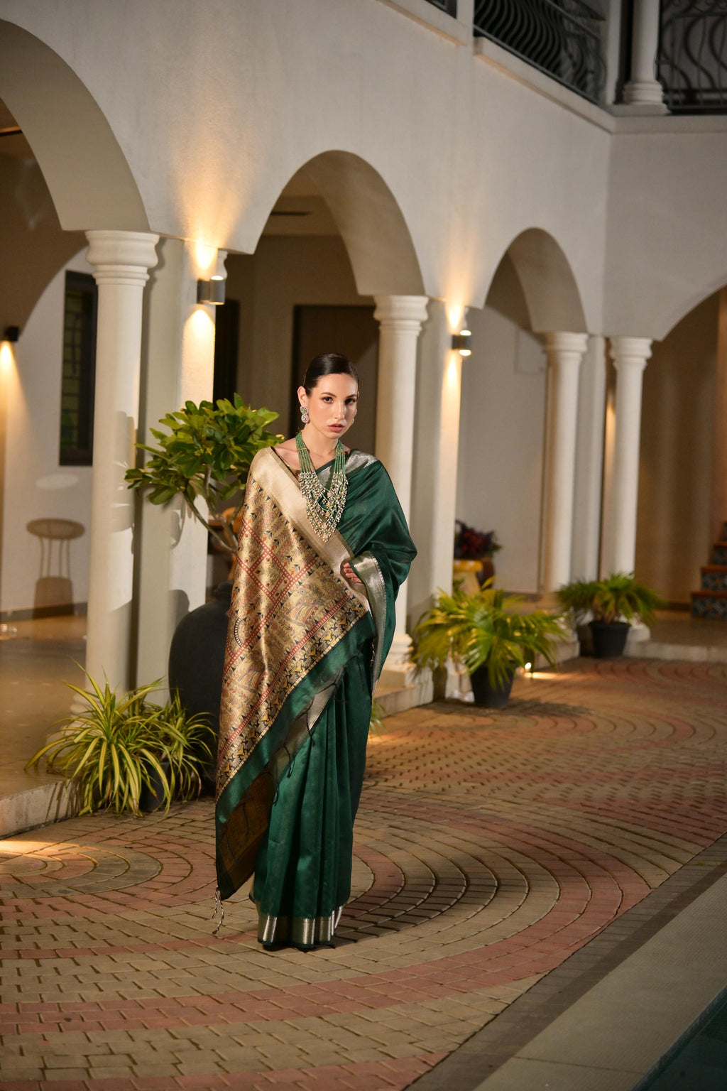 Jyoti Fashion Women's Bottle Green Soft Khadi Raw Silk Zari Woven Saree with Blouse
