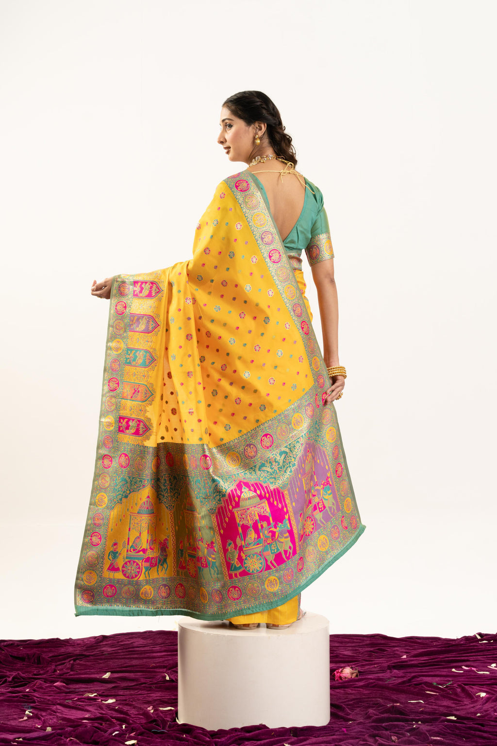 Jyoti Fashion Women's Yellow Banarasi Pashmina Soft Silk Zari Woven Saree with Blouse
