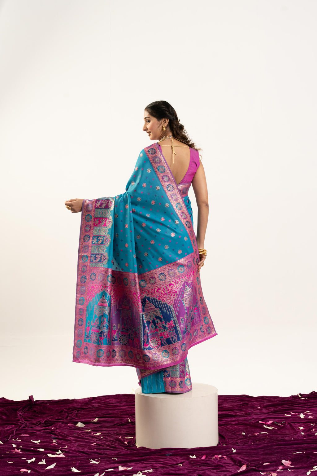 Jyoti Fashion Women's Turquoise Banarasi Pashmina Soft Silk Zari Woven Saree with Blouse