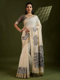 Jyoti Fashion Women's Coffee Soft Muga Cotton Kalamkari Woven Saree with Blouse
