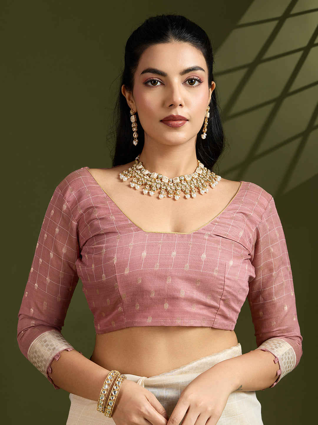 Jyoti Fashion Women's Pink Soft Muga Cotton Kalamkari Woven Saree with Blouse