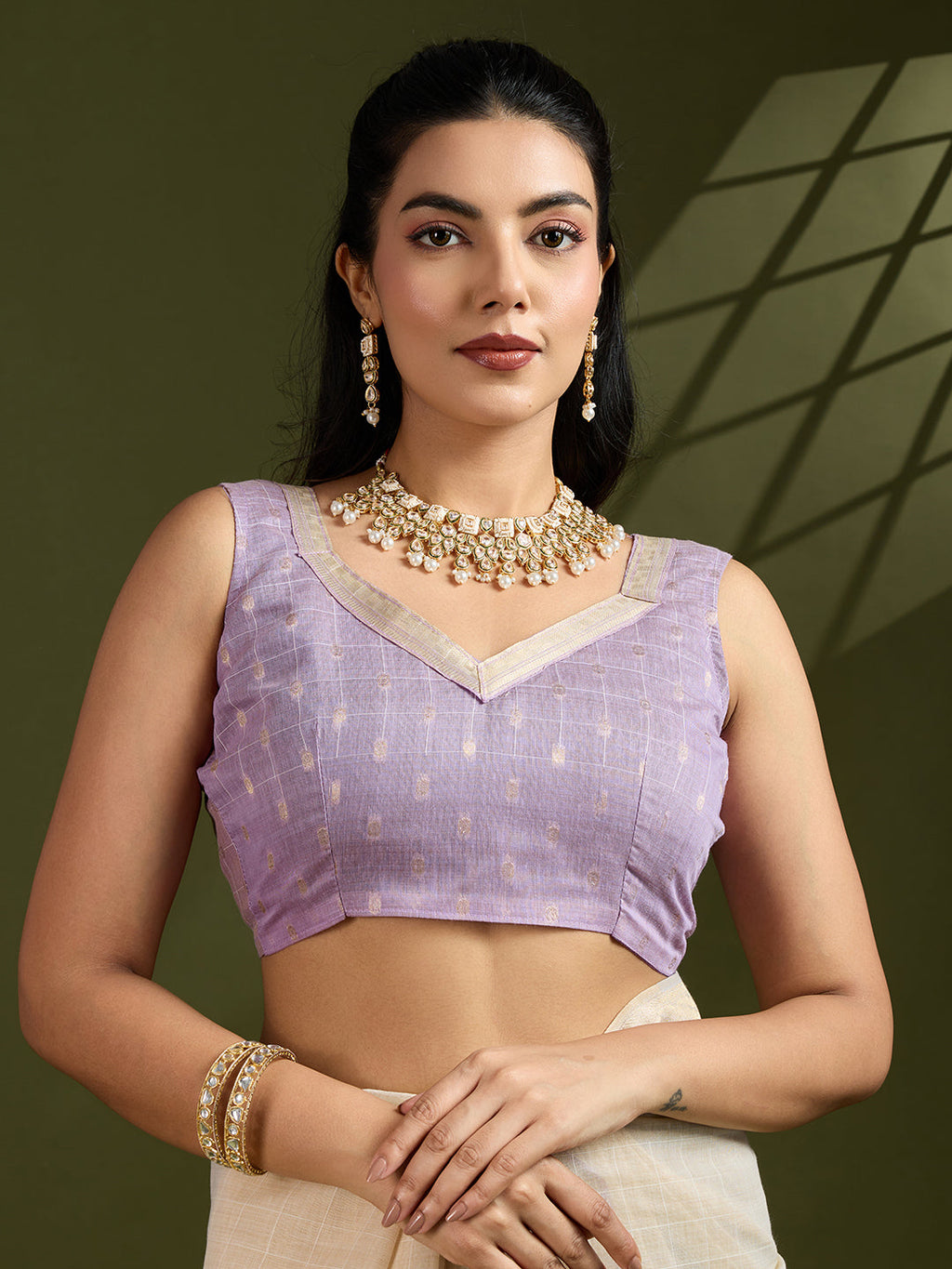 Jyoti Fashion Women's Purple Soft Muga Cotton Kalamkari Woven Saree with Blouse