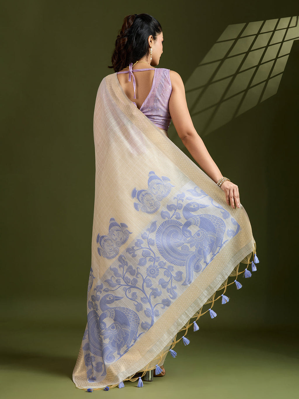 Jyoti Fashion Women's Purple Soft Muga Cotton Kalamkari Woven Saree with Blouse