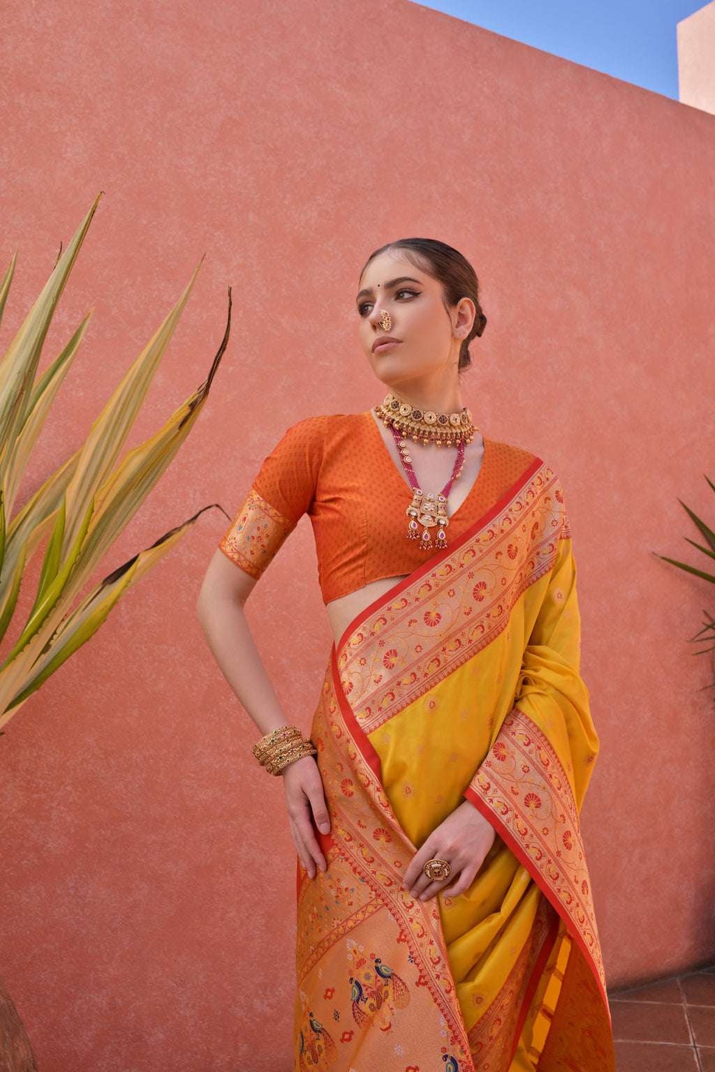 Jyoti Fashion Women's Yellow Paithani Silk Zari Woven Saree with Blouse