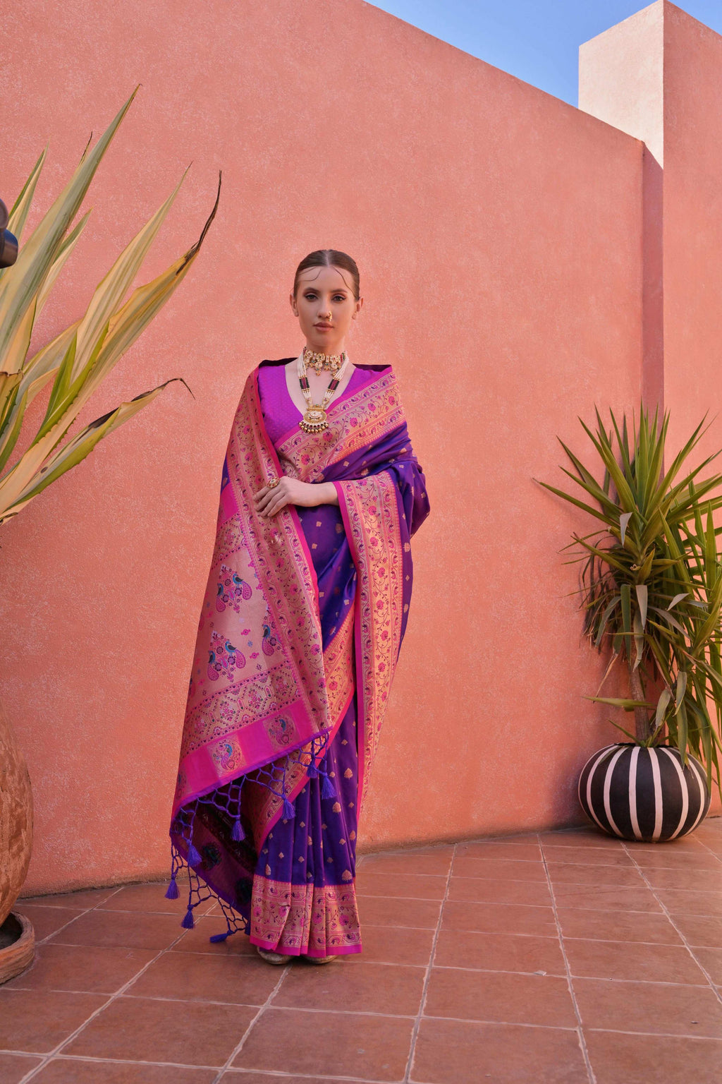Jyoti Fashion Women's Royal Blue Paithani Silk Zari Woven Saree with Blouse