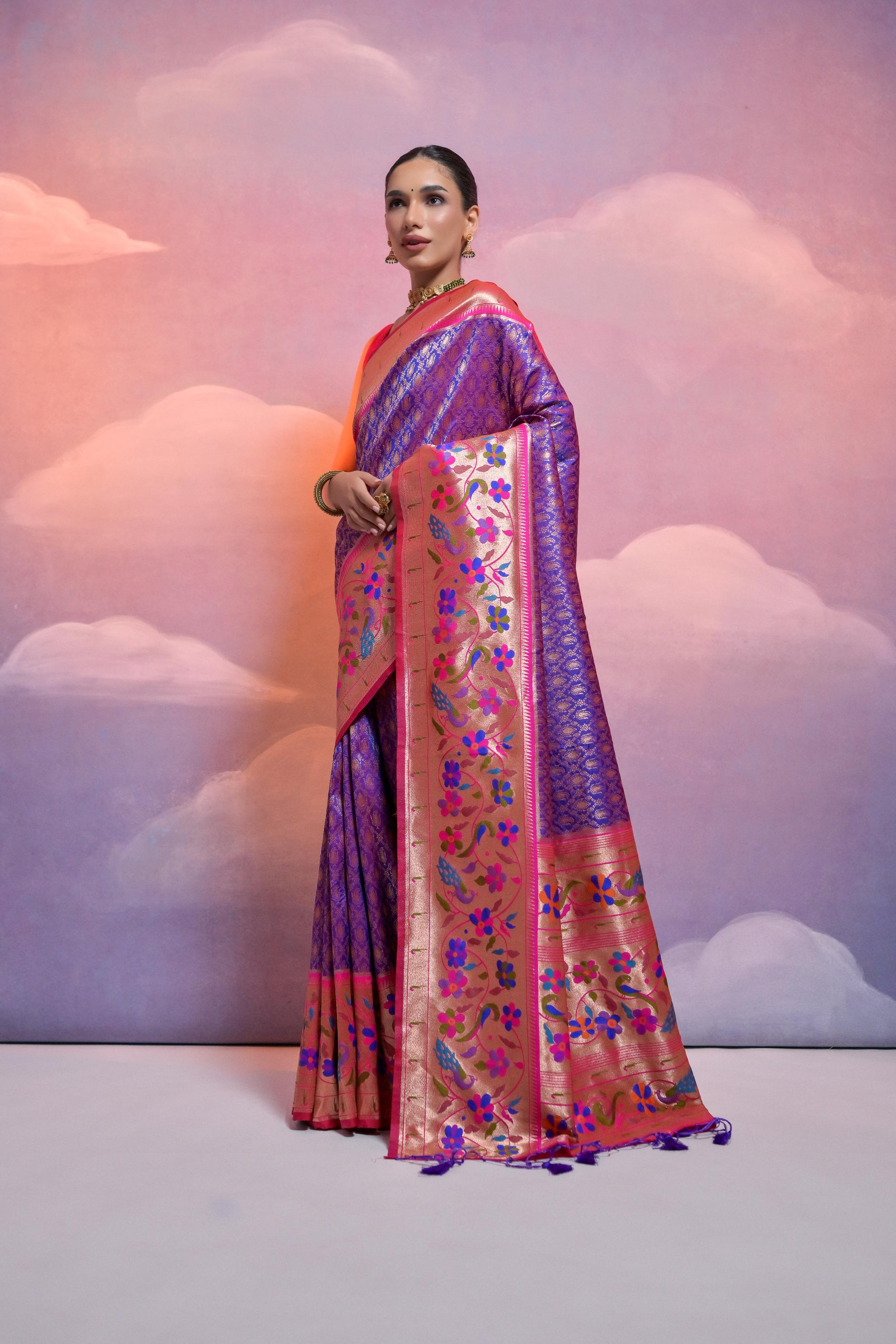 Jyoti Fashion Women's Royal Blue Paithani Silk Zari Woven Saree with Blouse