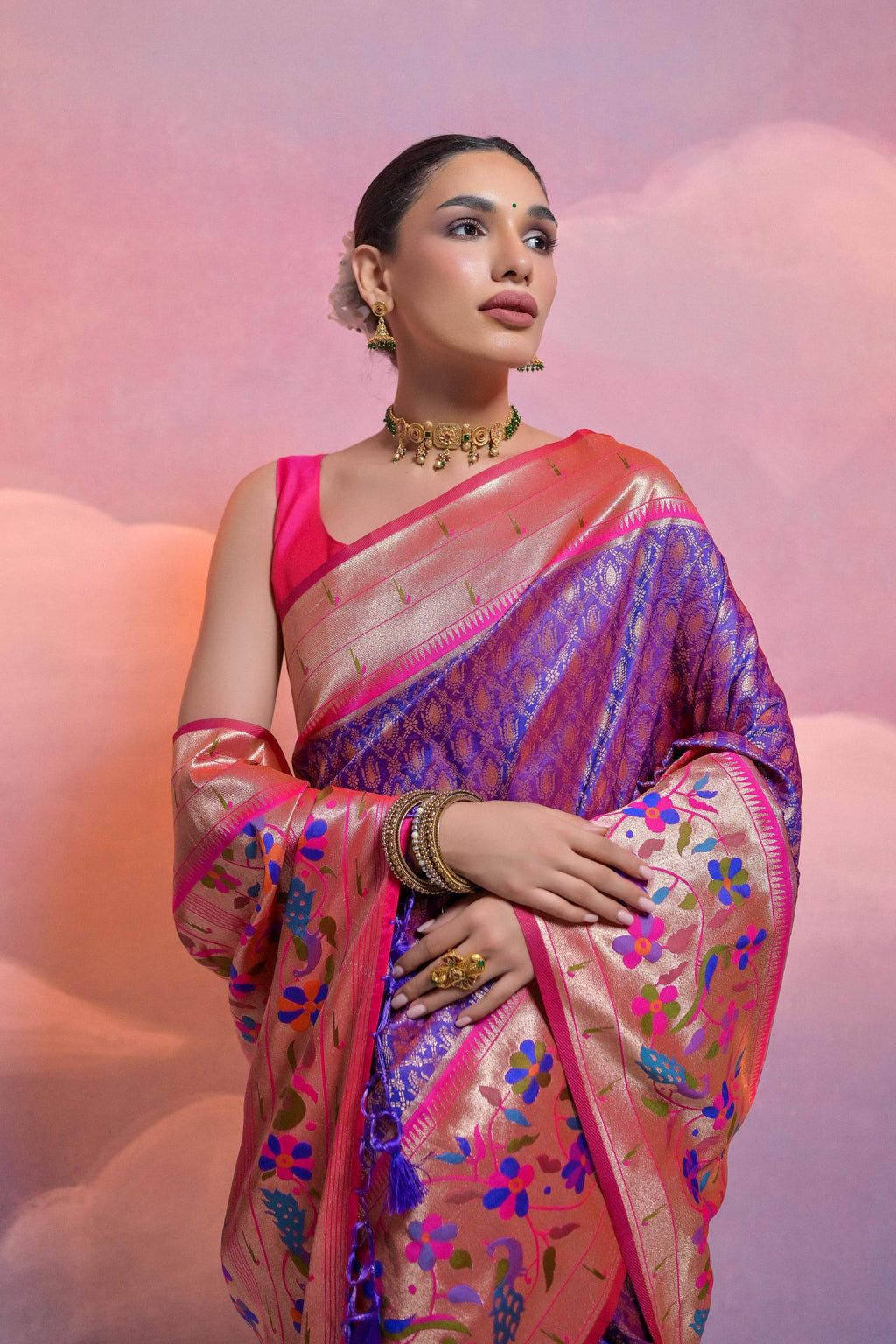Jyoti Fashion Women's Royal Blue Paithani Silk Zari Woven Saree with Blouse