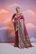 Jyoti Fashion Women's Wine Paithani Silk Zari Woven Saree with Blouse