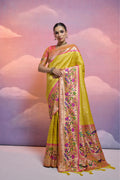 Jyoti Fashion Women's Yellow Paithani Silk Zari Woven Saree with Blouse