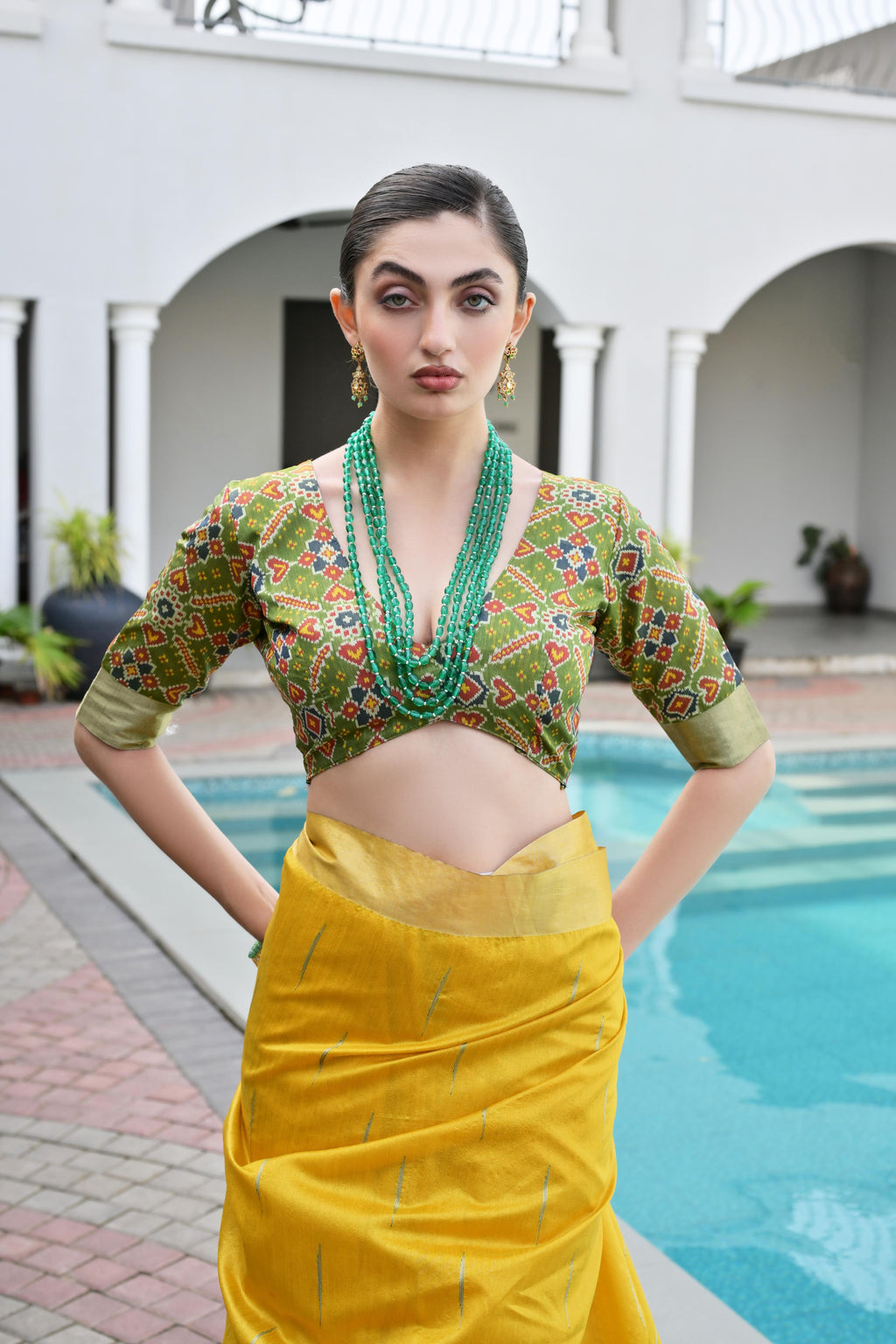 Jyoti Fashion Women's Yellow Khadi Raw Silk Meena Weaving Patola Saree with Blouse