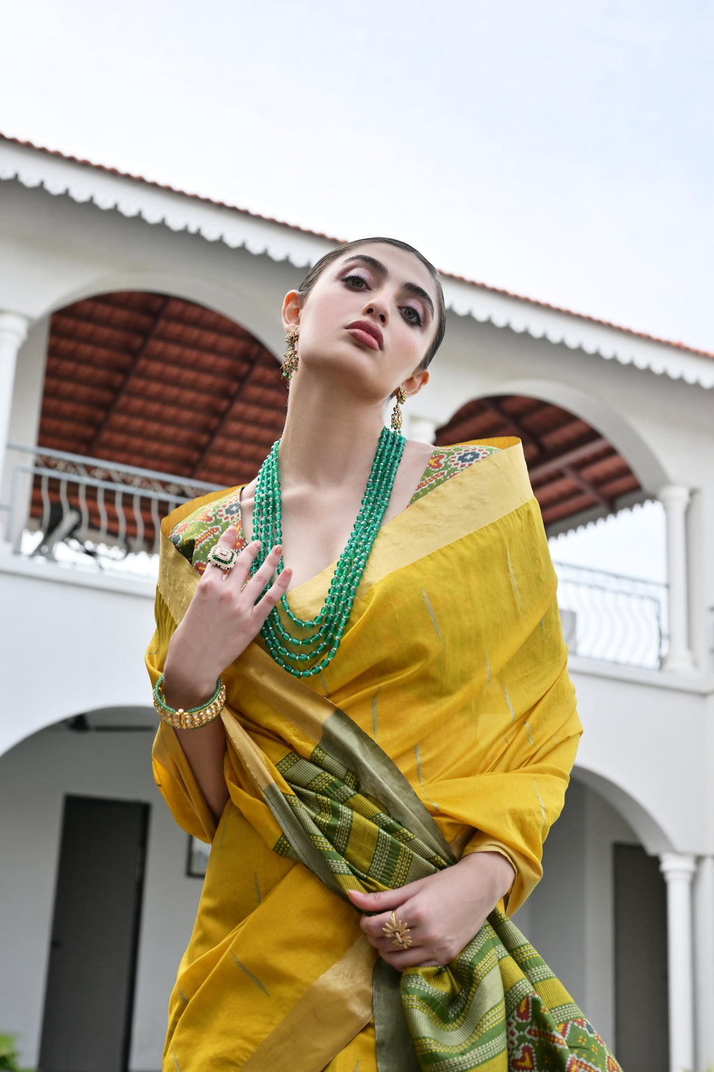 Jyoti Fashion Women's Yellow Khadi Raw Silk Meena Weaving Patola Saree with Blouse