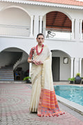 Jyoti Fashion Women's Off White Khadi Raw Silk Meena Weaving Patola Saree with Blouse