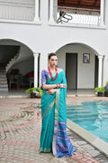Jyoti Fashion Women's Firozi Khadi Raw Silk Meena Weaving Patola Saree with Blouse